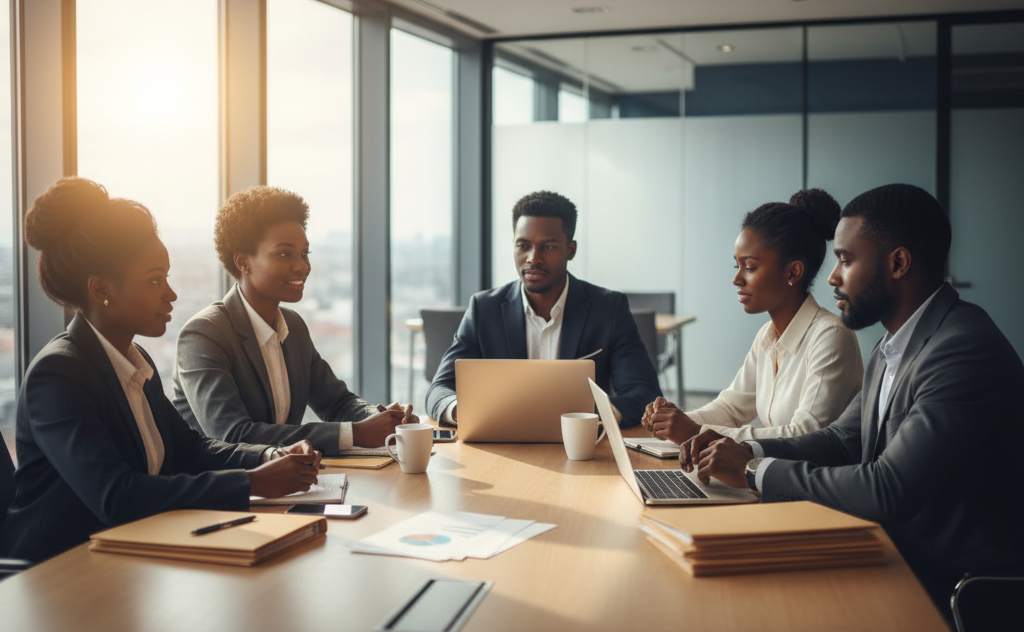 Équipe professionnelle en consultation RH et droit